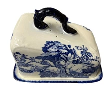 Vintage Cheese Keeper Dish By Ironstone Staffordshire England Blue Floral Design