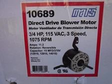 Mars 3/4 HP 3-Speed 115 VAC Direct Drive Blower Motor 10689