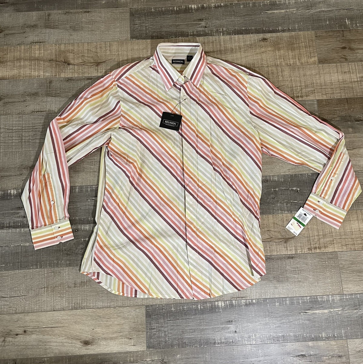 Vintage NWT Reunion Button Up Shirt XL Multicolor Stripe Long
