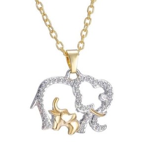 Authentic 1.20 Ct Round Cut Simulated Diamond Elephant Pendant 14k Two-Tone Gold Plated