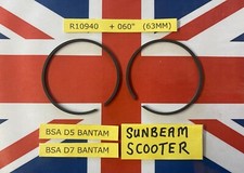 BSA BANTAM D5 D7 SUPER PISTON RING SET +060" 63 MM COMPLETE SET OF TWO (2)