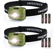 Swiss+Tech 2PC Headlamp Flashlight Set Red Blinking Light 3 Modes 3AAA Batteries
