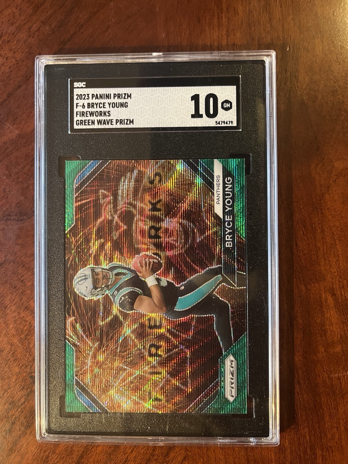 2023 Panini Prizm F-6 Bryce Young Fireworks Green Wave Prizm SGC 10