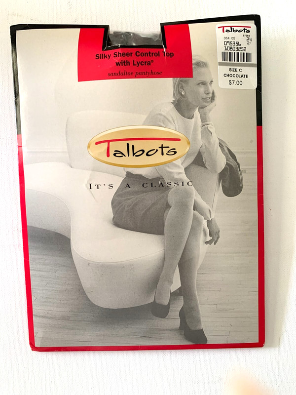 TALBOTS Chocolate Pantyhose Silky Sheer Control Top Lycra  Sandaltoe Size C