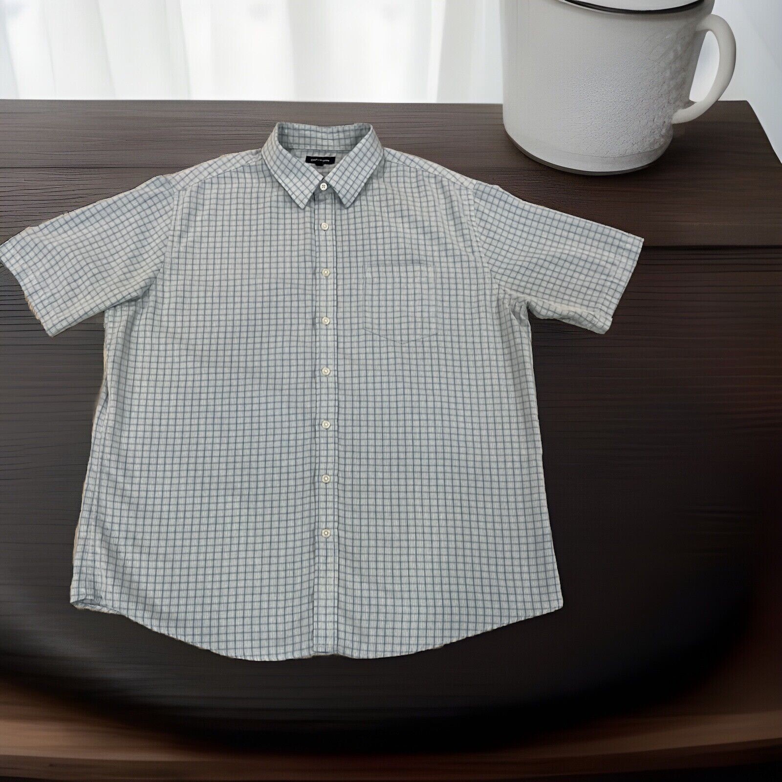 Camisa Croft & Barrow Para Hombre Talla X-Grande Abotonada Manga Corta Azul Cuadros Suave Azul