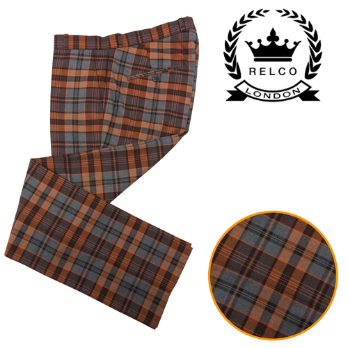Relco Mens Grey Orange Tartan Check Sta 