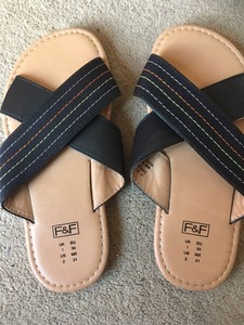 Tesco F F Boy Girls Sliders Slip On Flip Flop Type Shoes Black Tan Size 1 Vgc Ebay
