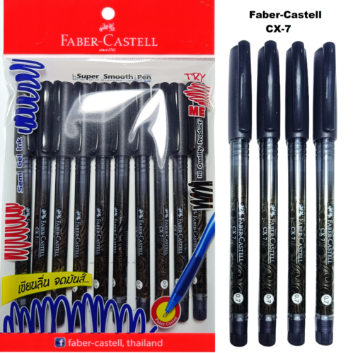 10 X FABER-CASTELL CX7 BLACK Ink Clip Ball Point Pen Biro Set 0.7mm - Picture 1 of 9