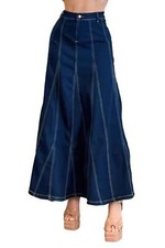 Women's Juniors Denim Long Flare Bottom Maxi Skirt (253-SKT)