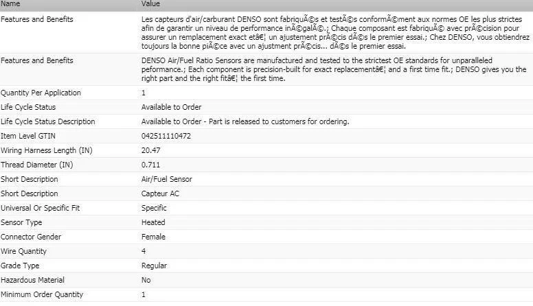 Sensor de relación aire/combustible Denso aguas arriba para Subaru Forester 2003-2004 Foto 2 de 4