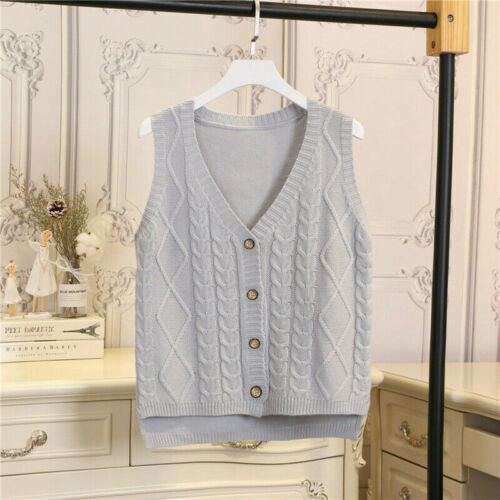 Women Cable Knit Vest Sweater Jumper Waistcoat Sleeveless Cardigan Knitwear - Picture 6 of 15