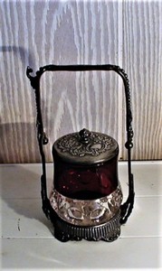 EAPG = RARE = RUBY STAINED = KINGS CROWN = PICKLE CASTOR = 1890'S ERA