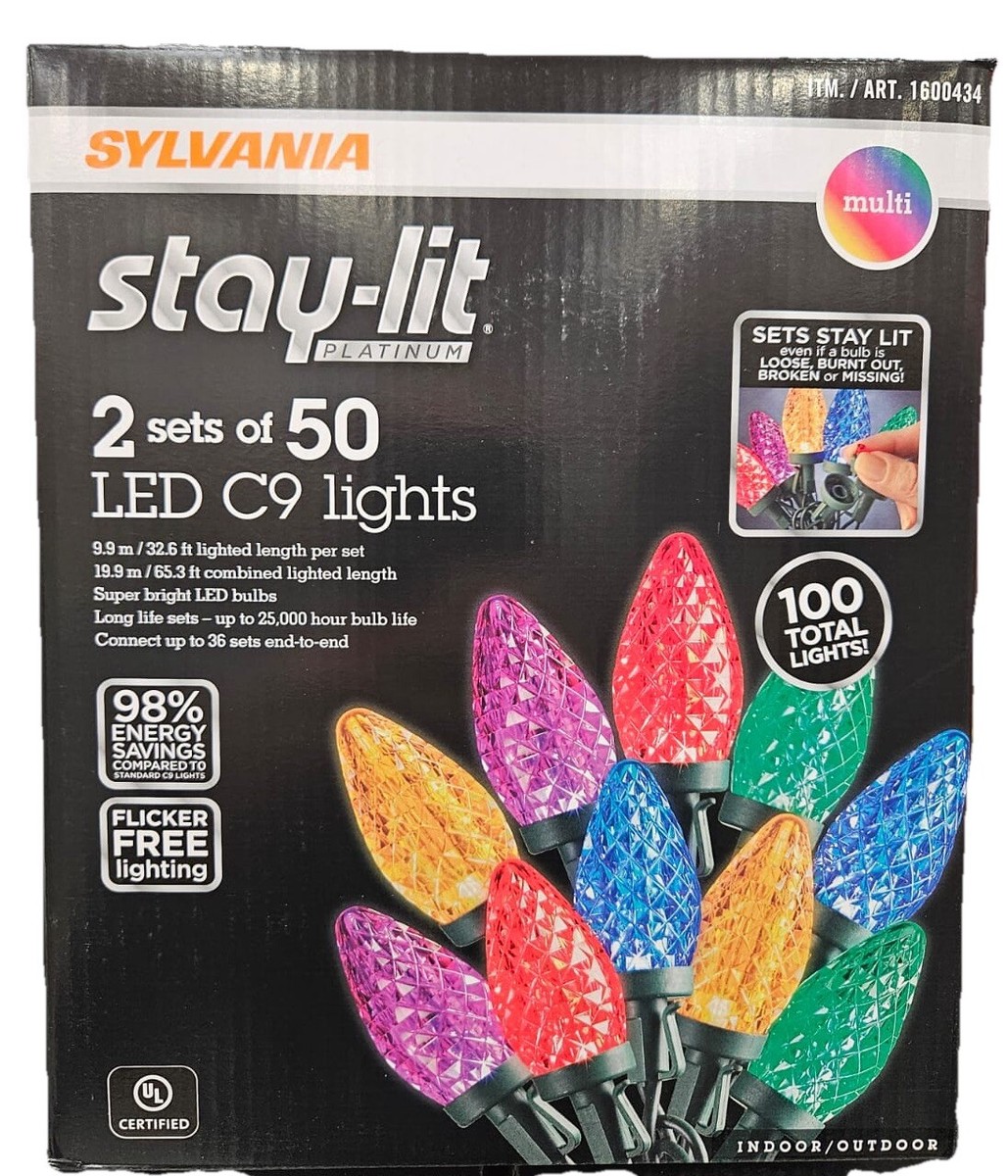Sylvania Stay Lit LED C9 Lights, 2 Sets Of 50, 100 TOTAL LIGHTS
