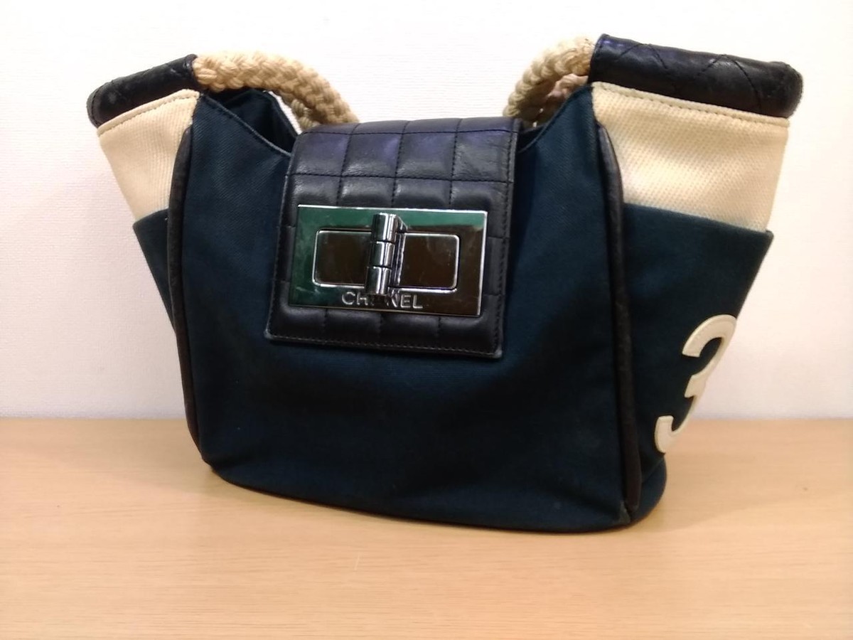 Auth CHANEL Tote Bag CC Logo RUE CAMBON 31 Canvas Rope Handle