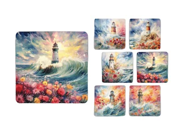 Set of 6 Lighthouse Square MDF Coaster - Set-17