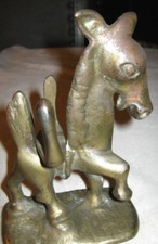 ANTIGUA ESTATUA DE TOPE DE PUERTA SOPORTE PAQUETE CIGARRILLO MULA BURRO DEMÓCRATA DE HIERRO FUNDIDO