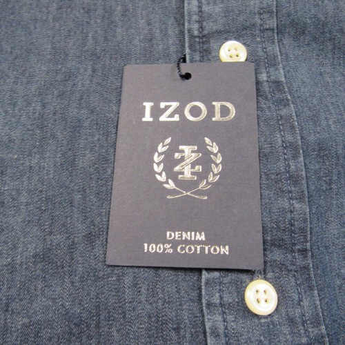 Izod Shirt Mens 15.5 34/35 Medium Lightweight Denim Dark Wash Long Sleeve - Picture 6 of 8