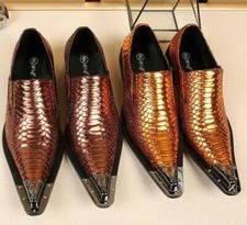 Leather Men Metal Slip On Pointy Toe Formal Wedding Casual Shoes Work Party New