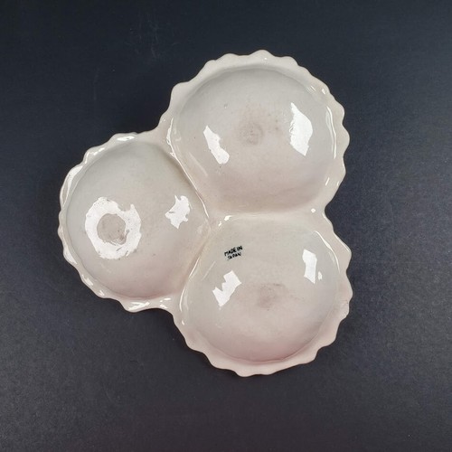Vintage Majolica Art Pottery Cabbage Leaf Dish 3 Section Ceramic Made in Italy - Picture 3 of 6
