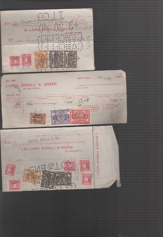 US stamps bob   NY STOCK TRANSFER REVENUE STAMPS 44 documents 137 stamps (goo4