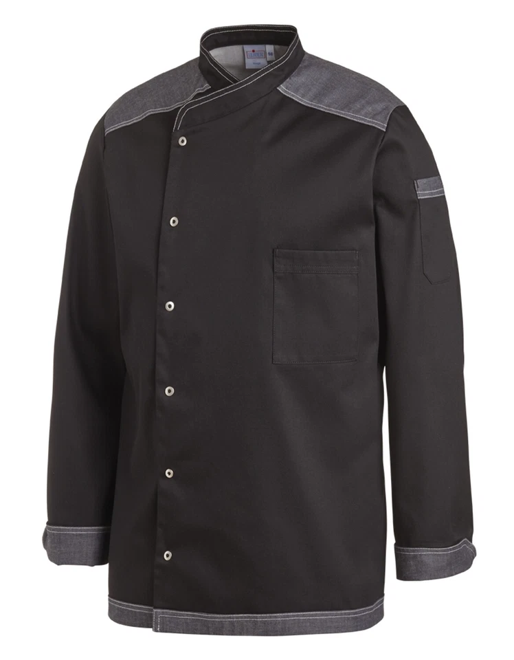 W12/2596 Kochjacke Bäckerjacke Leiber schwarz/jeans/grau Berufsbekleidung
