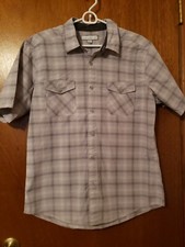 Men's PD C SS button grey plaid shirt EUC size large