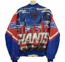 Vintage New York Giants Chalk Line Fanimation Satin Bomber Jacket Large 90s NFL