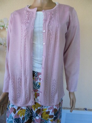 JACKE CARDIGAN * DAXON * SCHICKES KLEID ROSA STICKEREI & PERLEN NEU Gr. 42/44