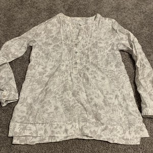 J Jill Love Linen Women S Size Xs Gray White Butterfly Floral Top