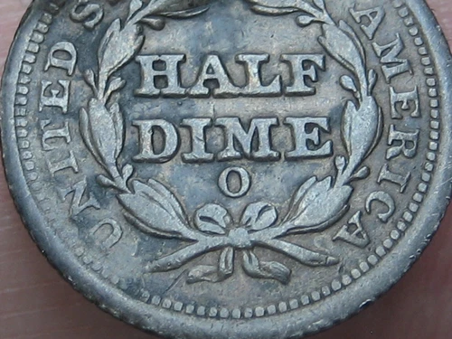 1854 O Seated Liberty Half Dime- New Orleans, Arrows, Fine Details, Black/Dark