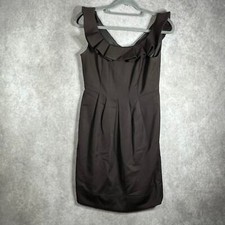 Shoshanna Virgin Wool Dress Womens Size 4 Brown Ruffle Neck Sheath Career Office