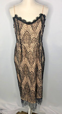 MISSGUIDED Black & Nude Lace Bodycon Dress Spaghetti Straps Size 14