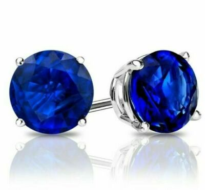#ad 925 Sterling Silver Round Cut Lab Created Blue Sapphire Round Stud Earrings 6MM $9.99