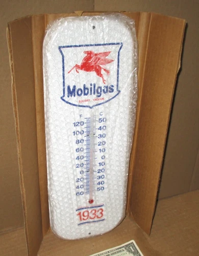 FLYING RED HORSE -- 1933 - MOBILGAS -- VINTAGE  - Thermometer Sign -- SPEED SHOP