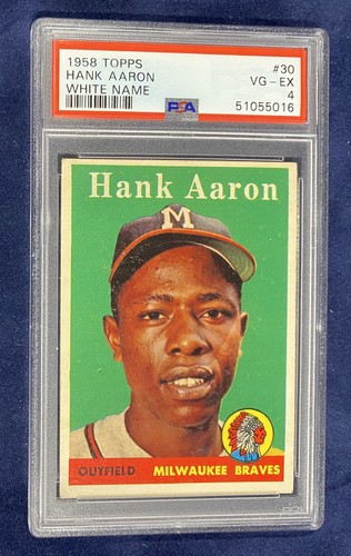 1958 TOPPS #30 HANK AARON VG-EX PSA 4 WHITE NAME OUTFIELD BRAVES