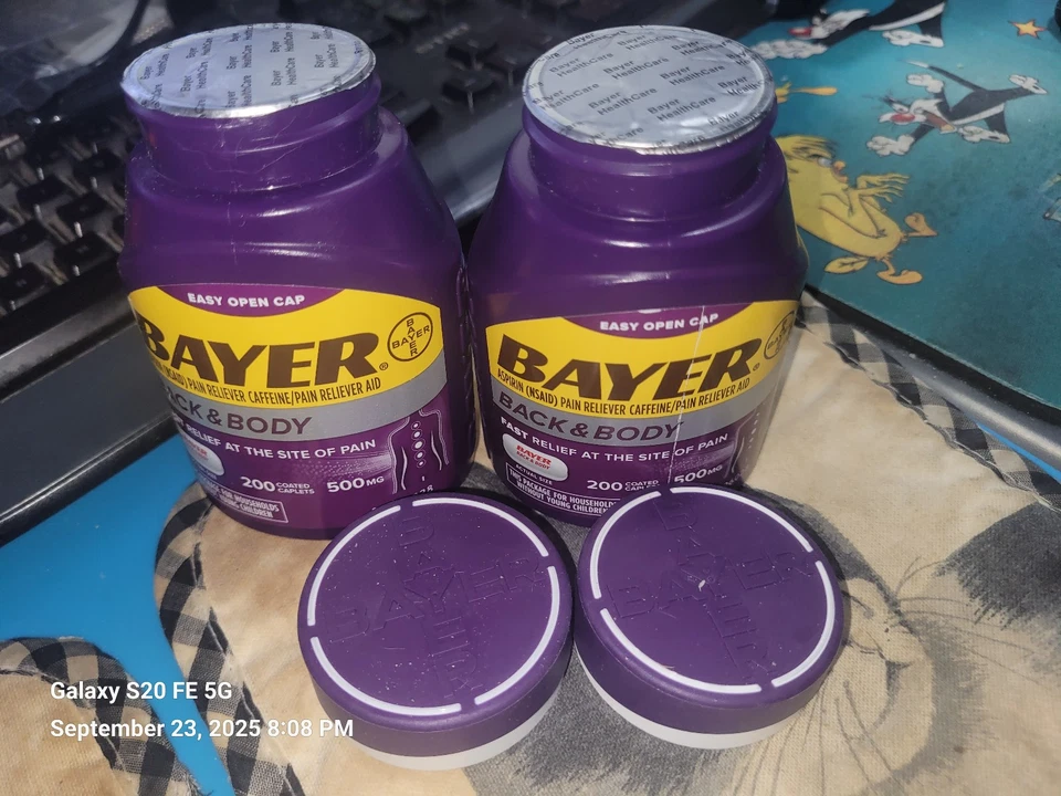 NEW BAYER Back & Body Extra Strength Aspirin 500mg with Caffeine Seal NOT Broken - Image 3 of 3
