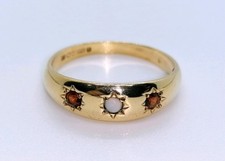 9ct Gold Vintage Opal And Garnet Gypsy Ring Fully Hallmarked Size L