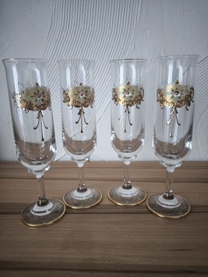 4er Set Sektgläser Bohemia Kristall ''Smalta Lux'' Handarbeit Gold Hochemaille