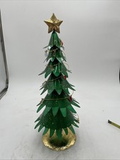 Table Top All Metal Christmas Tree Gold With Painted Decor On Branches 16 Tall