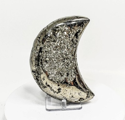 5.90'' Polished PYRITE CRYSTAL Half MOON Carving Huanzala mine, Peru T781