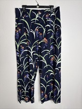 Maeve The Colette Wide Leg Pants Size 32 Floral Navy Blue Pockets Linen Zip Fly