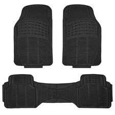 3PCS HEAVY DUTY UNIVERSAL BLACK RUBBER CAR MAT SET NON SLIP VAN MATS