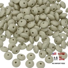 180 Pcs Bulk Silicone Lentil Beads - 12mm Silicone Abacus Beads - Gray Green