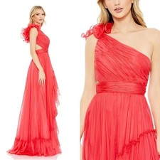 Mac Duggal 67989 Cherry Red 2 Chiffon Ruffled One Shoulder Asymetric Gown Dress