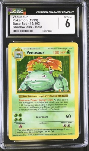 CGC 6 Venusaur 1999 Base Set 15/102 Shadowless Holo Pokemon Card
