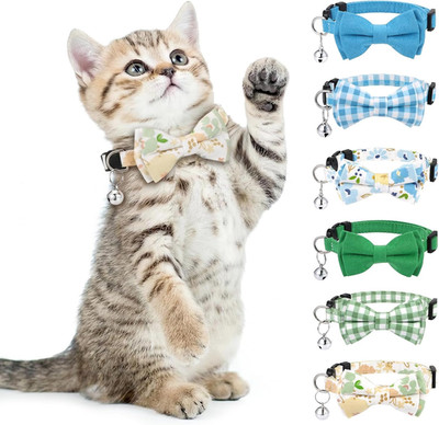 6 PCS Cat Collars with Bow Tie and Bell,Cat Collars Plaid,Breakaway Adjustable C