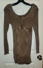 FASHION NOVA LONG SLEEVE BODYCON STRETCH BEIGE DISTRESSED SHORT DRESS SIZE 2X 