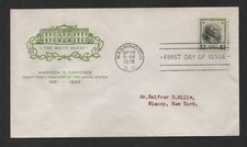 US 1938 FIRST DAY COVER WARREN G. HARDING SCOTT 833 FARNAM CACHET PREXIE