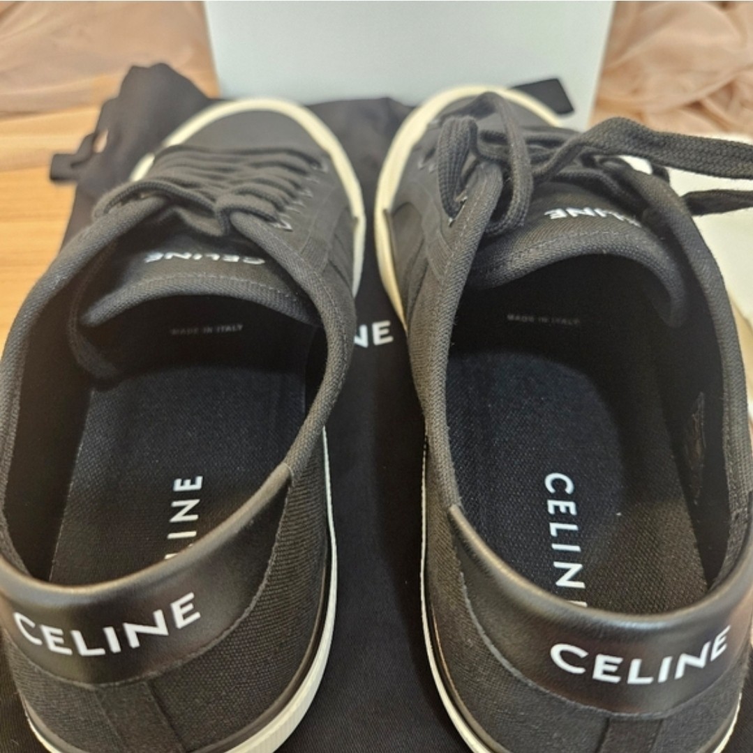 CELINE AS-01 Men's Cap Toe Lace Up Black Canvas/ Calfskin Sneakers