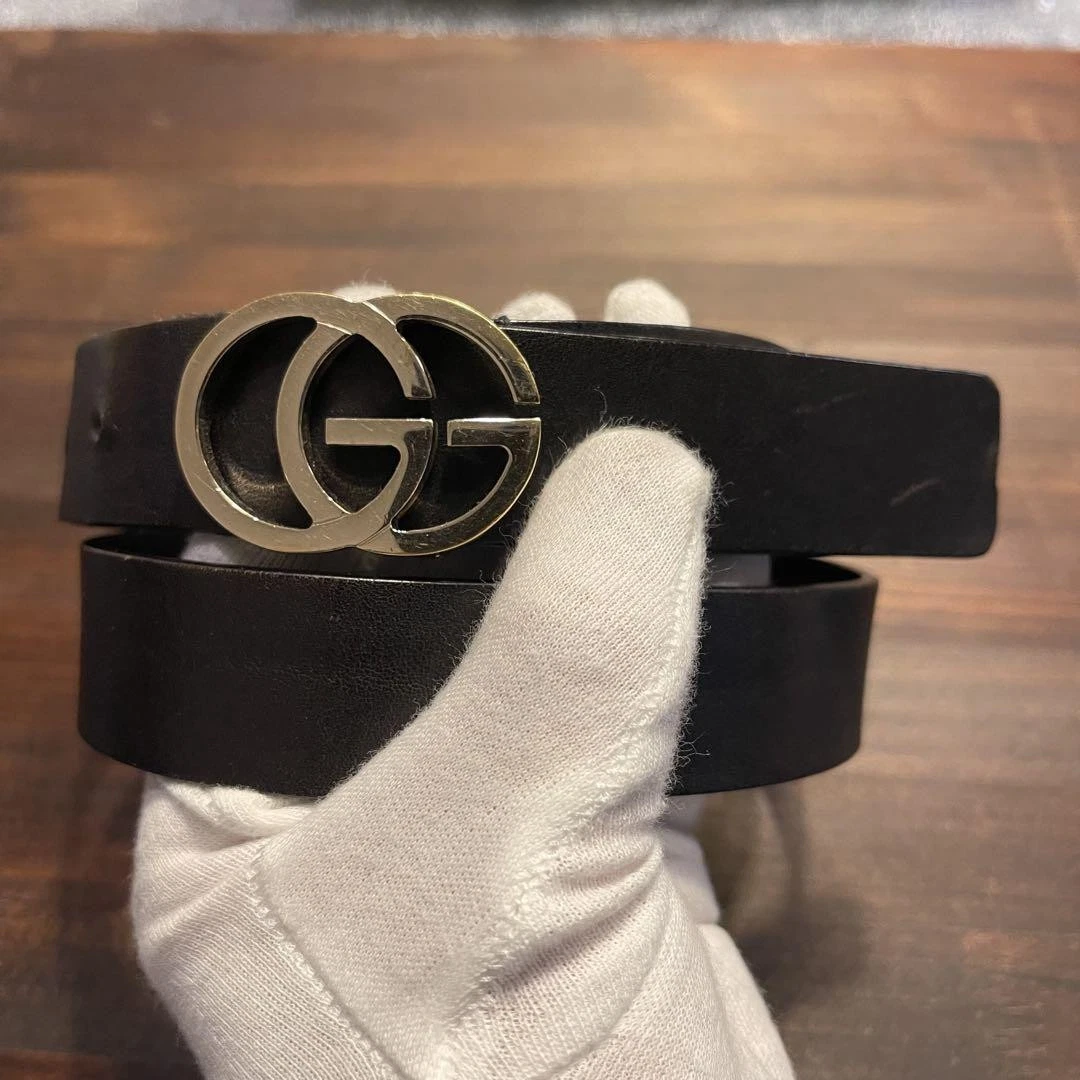 Ceinture en cuir noir logo GUCCI GG 34 85 boucle de ceinture en cuir imbriquée